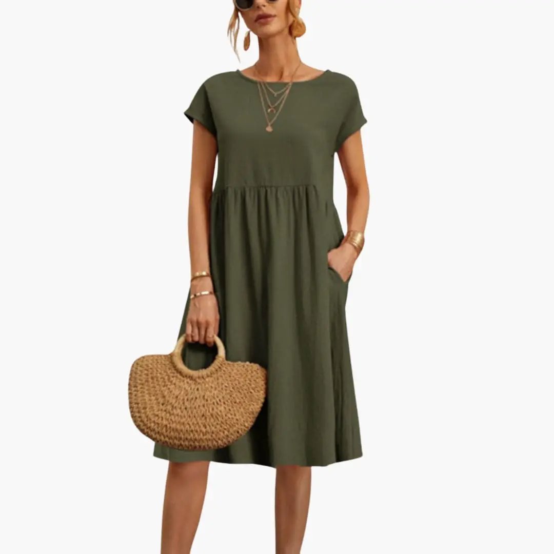 Lark-Rose - Women's Relaxed Midi Dress with Short Sleeves - photo 11