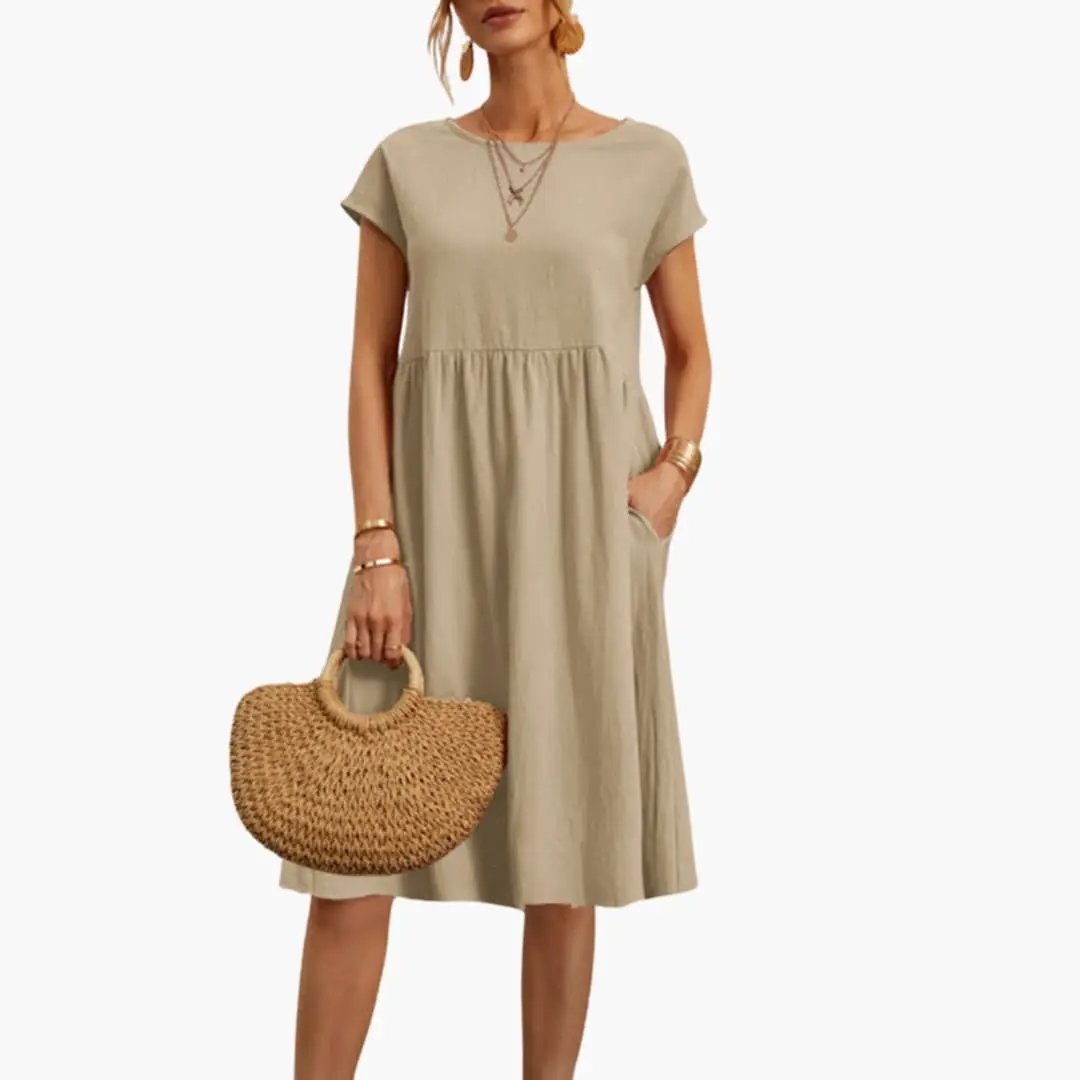 Lark-Rose - Women's Relaxed Midi Dress with Short Sleeves - photo 2