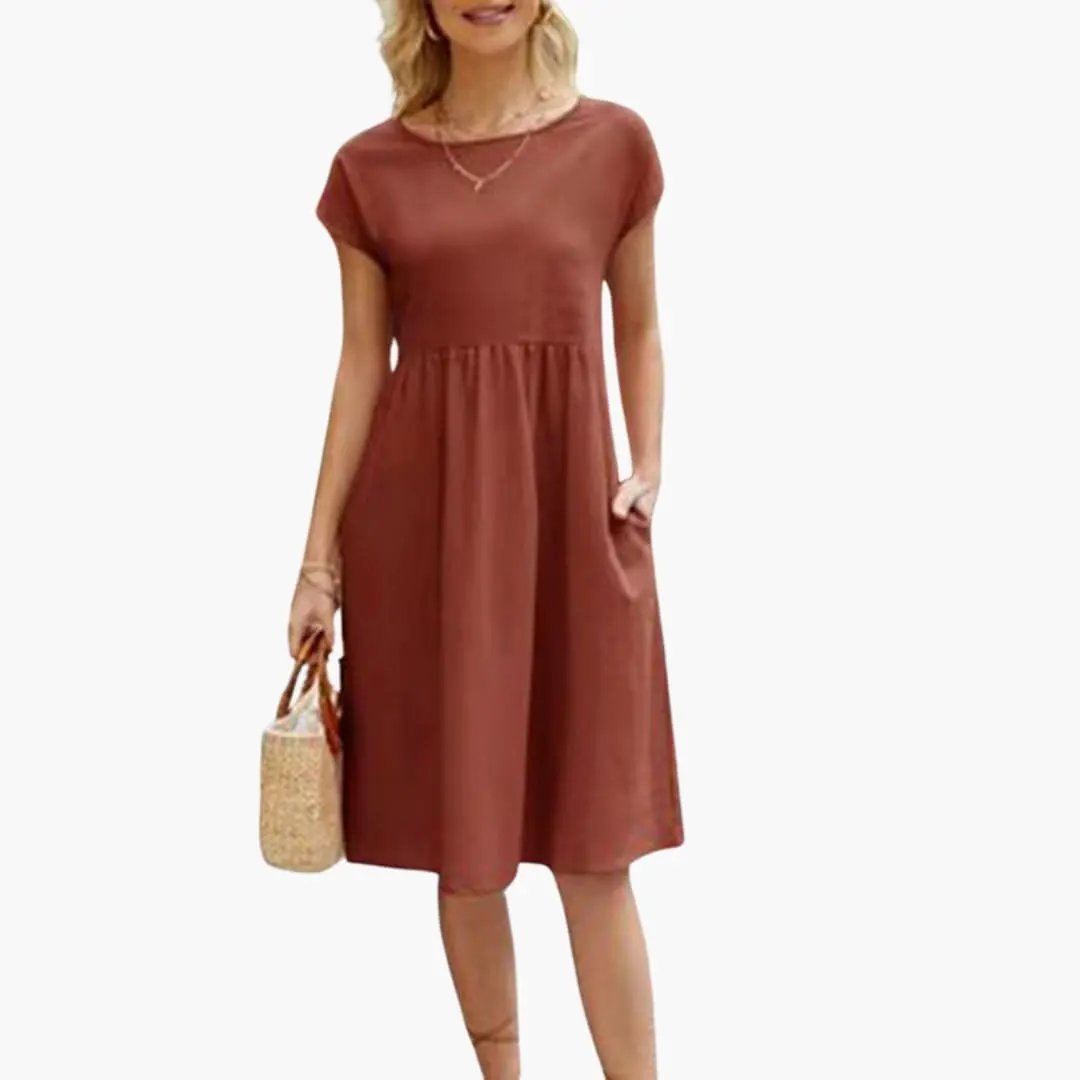 Lark-Rose - Women's Relaxed Midi Dress with Short Sleeves - photo 3