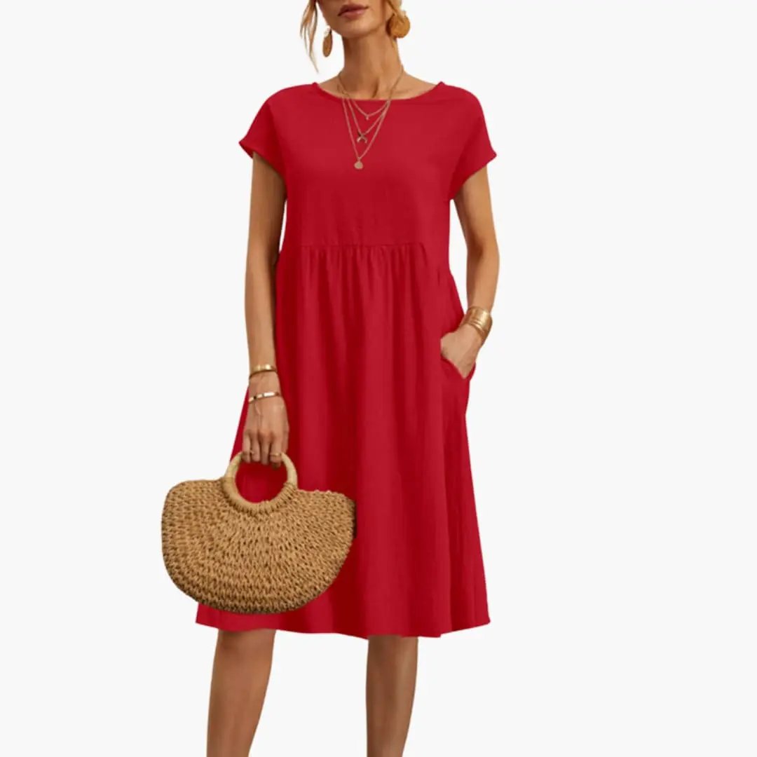 Lark-Rose - Women's Relaxed Midi Dress with Short Sleeves - photo 4