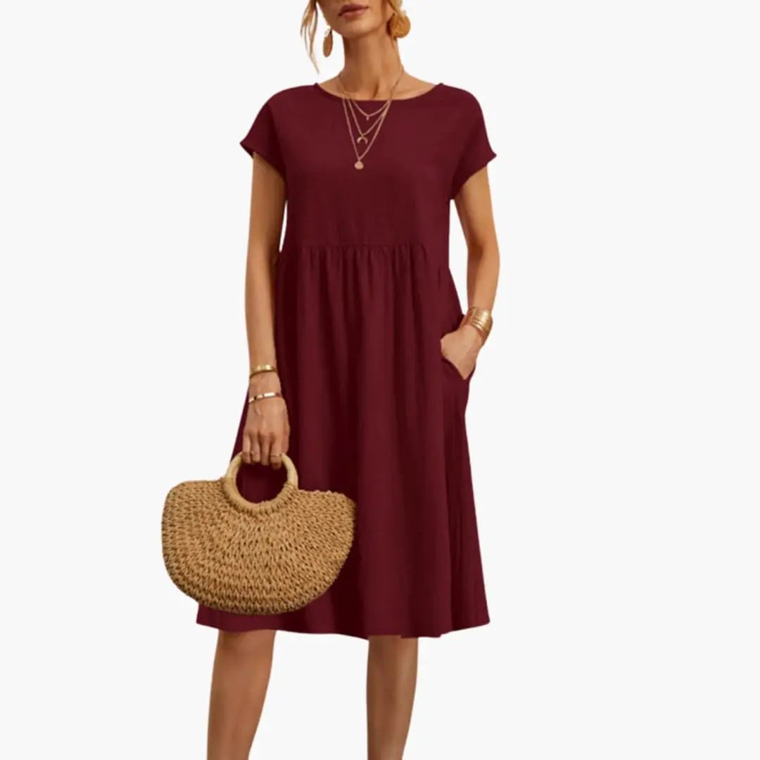 Lark-Rose - Women's Relaxed Midi Dress with Short Sleeves - photo 5