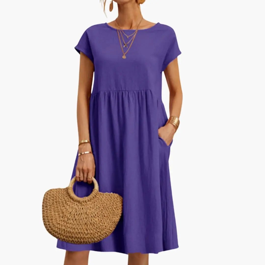 Lark-Rose - Women's Relaxed Midi Dress with Short Sleeves - photo 6