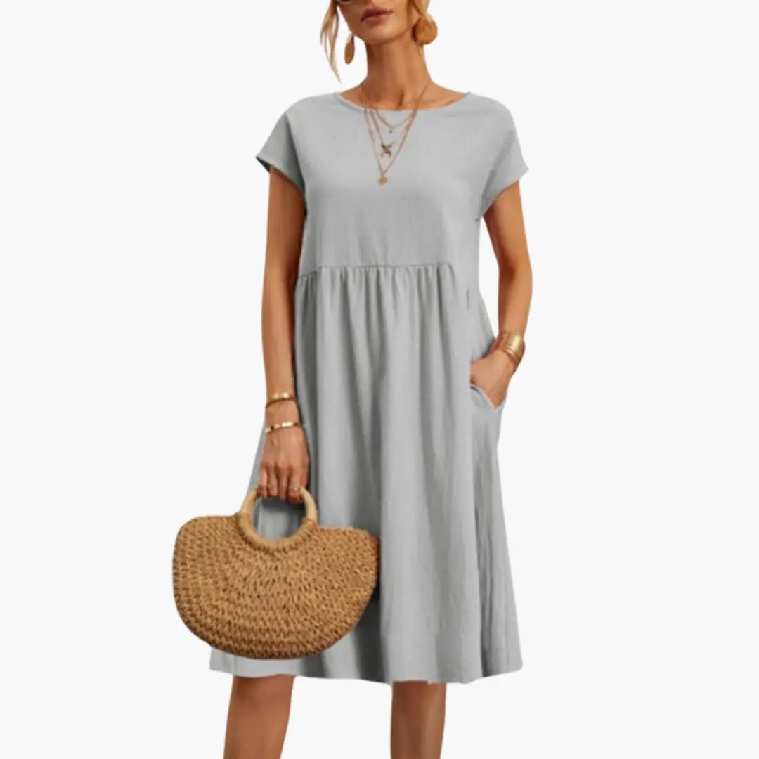 Lark-Rose - Women's Relaxed Midi Dress with Short Sleeves - photo 7
