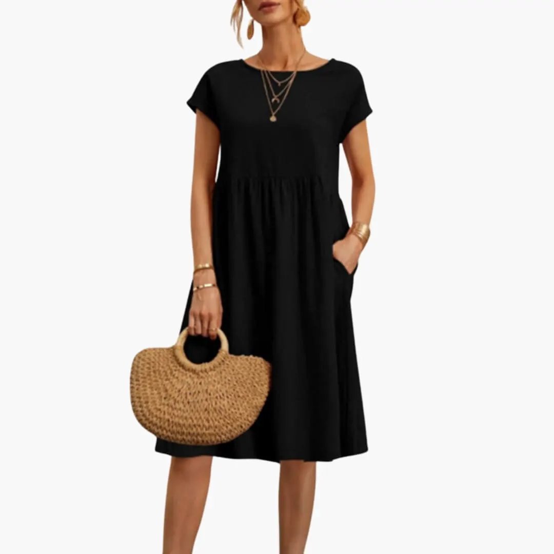 Lark-Rose - Women's Relaxed Midi Dress with Short Sleeves - photo 8