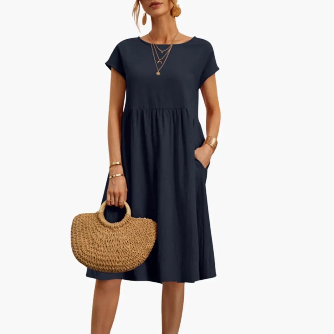 Lark-Rose - Women's Relaxed Midi Dress with Short Sleeves - photo 9