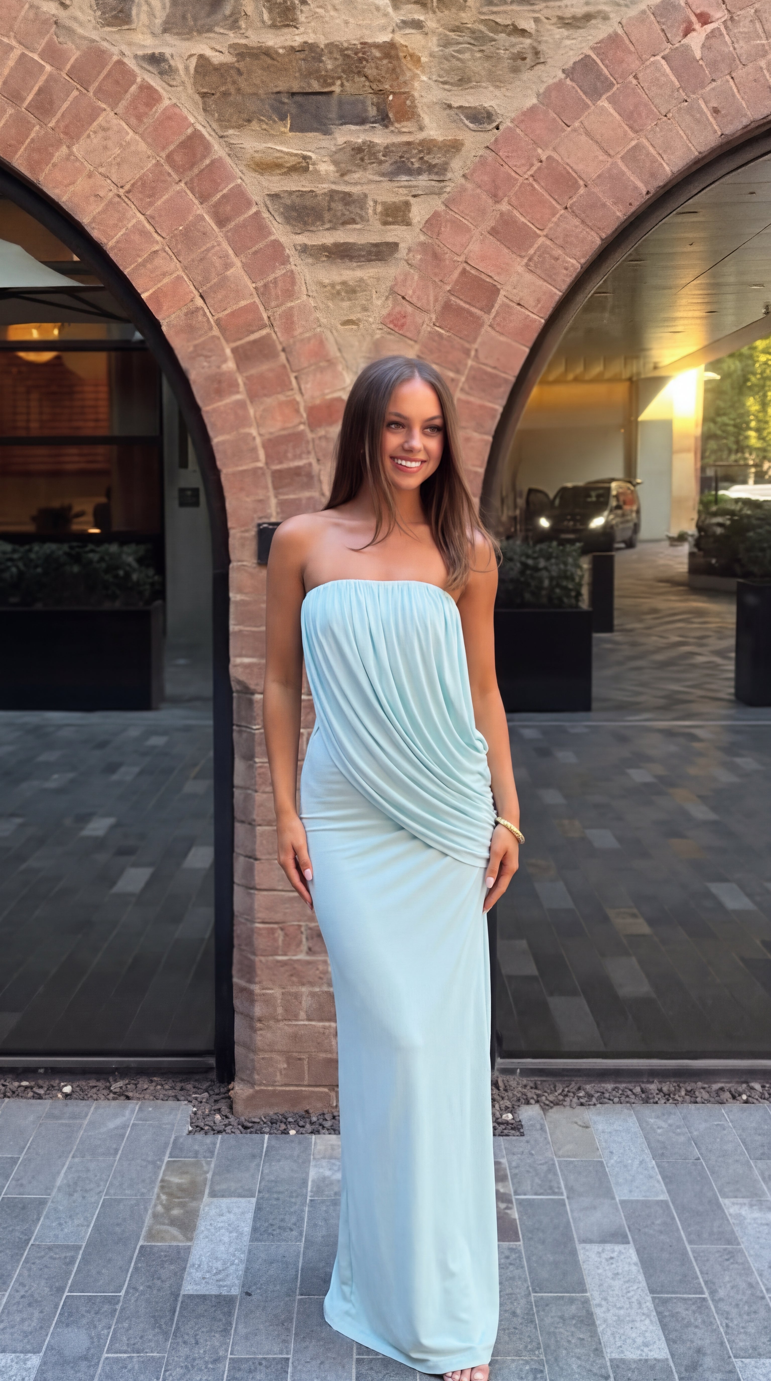 Lark - Women's Strapless Maxi Dress in Light Blue - photo 1