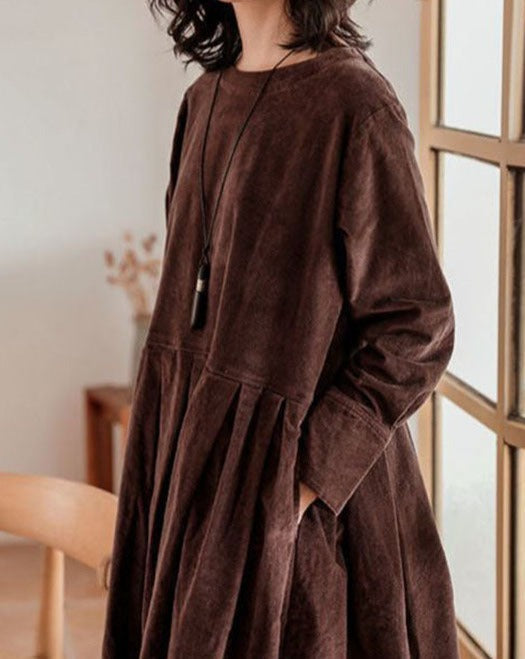 Laura - Women's Flowing Midi Dress with Long Sleeves - photo 5