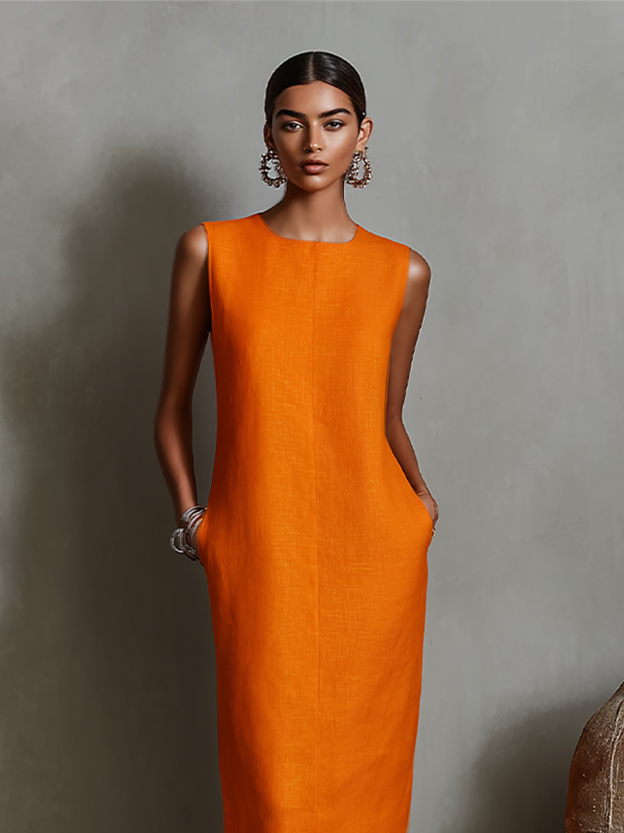 Lena - Women's Sleeveless Crew Neck Shift Midi Dress - photo 3