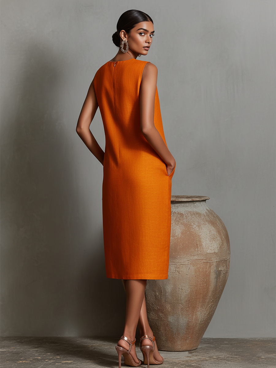 Lena - Women's Sleeveless Crew Neck Shift Midi Dress - photo 5