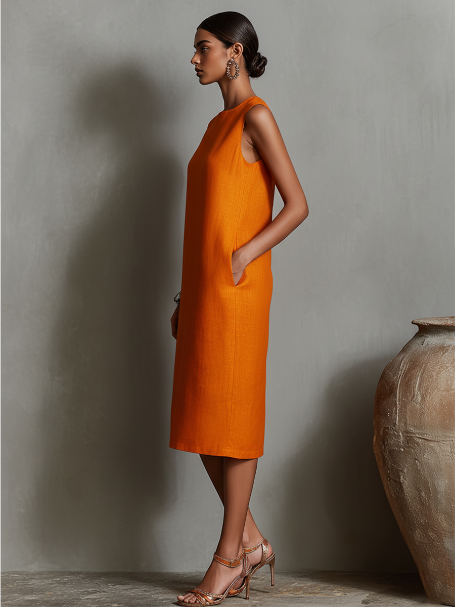 Lena - Women's Sleeveless Crew Neck Shift Midi Dress - photo 6