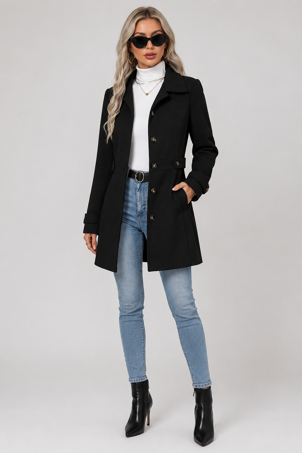 Lilly - Women's Mid-Length Belted Coat with Notch Lapels – view 12