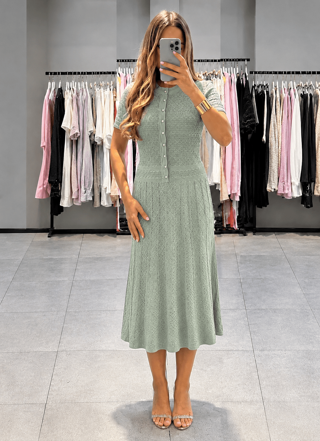 Lina - Women's Midi Dress in Knit with Button Front - photo 1