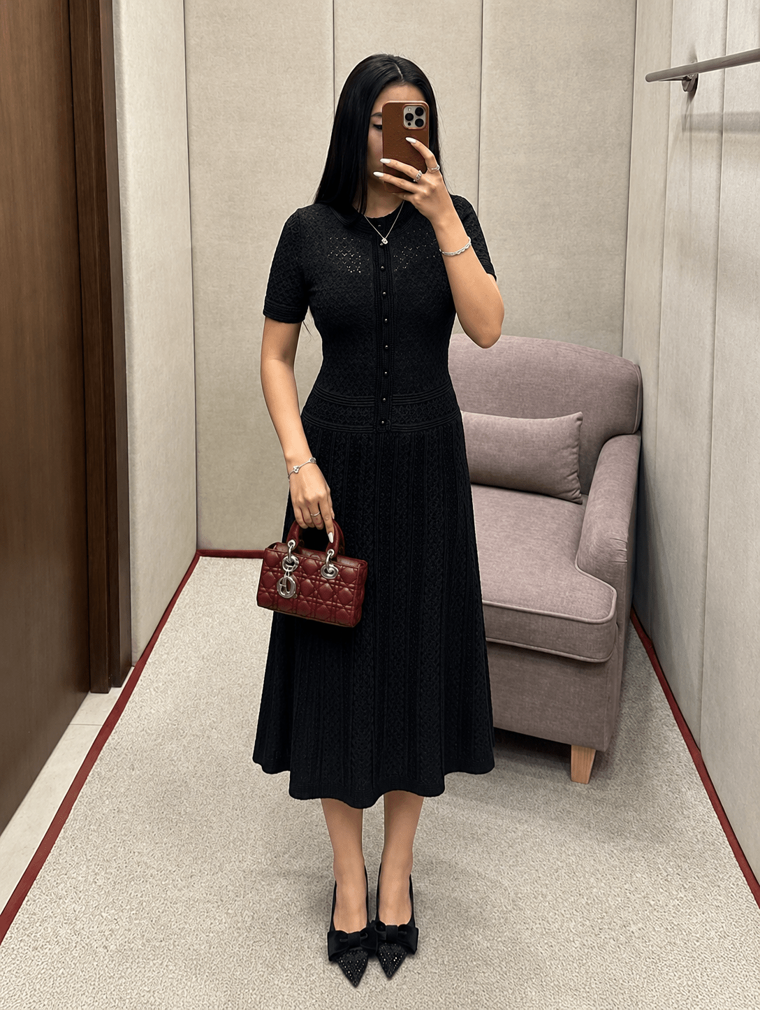 Lina - Women's Midi Dress in Knit with Button Front - photo 2