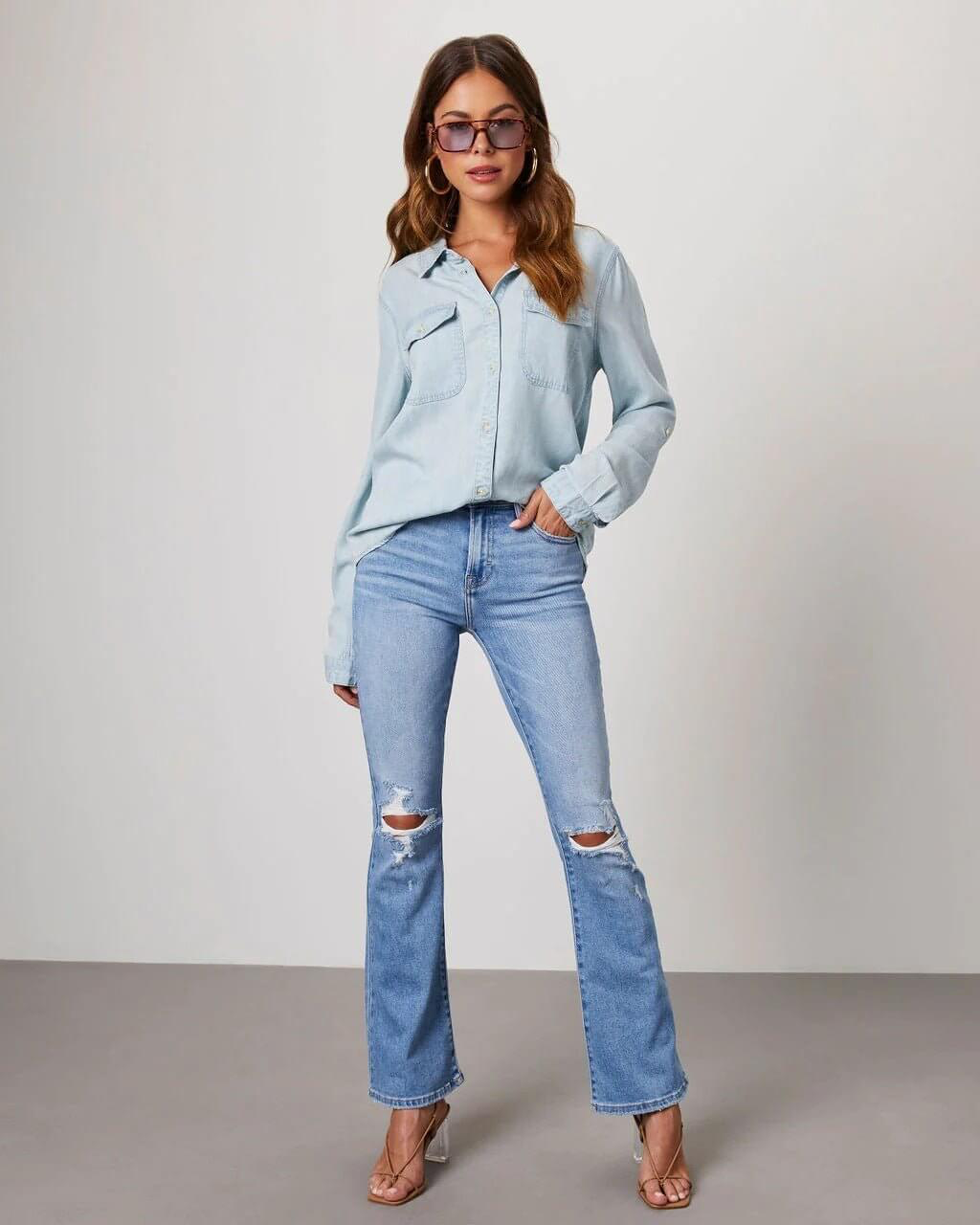 Liv - Women's Shirt in Denim with Long Sleeves - photo 8