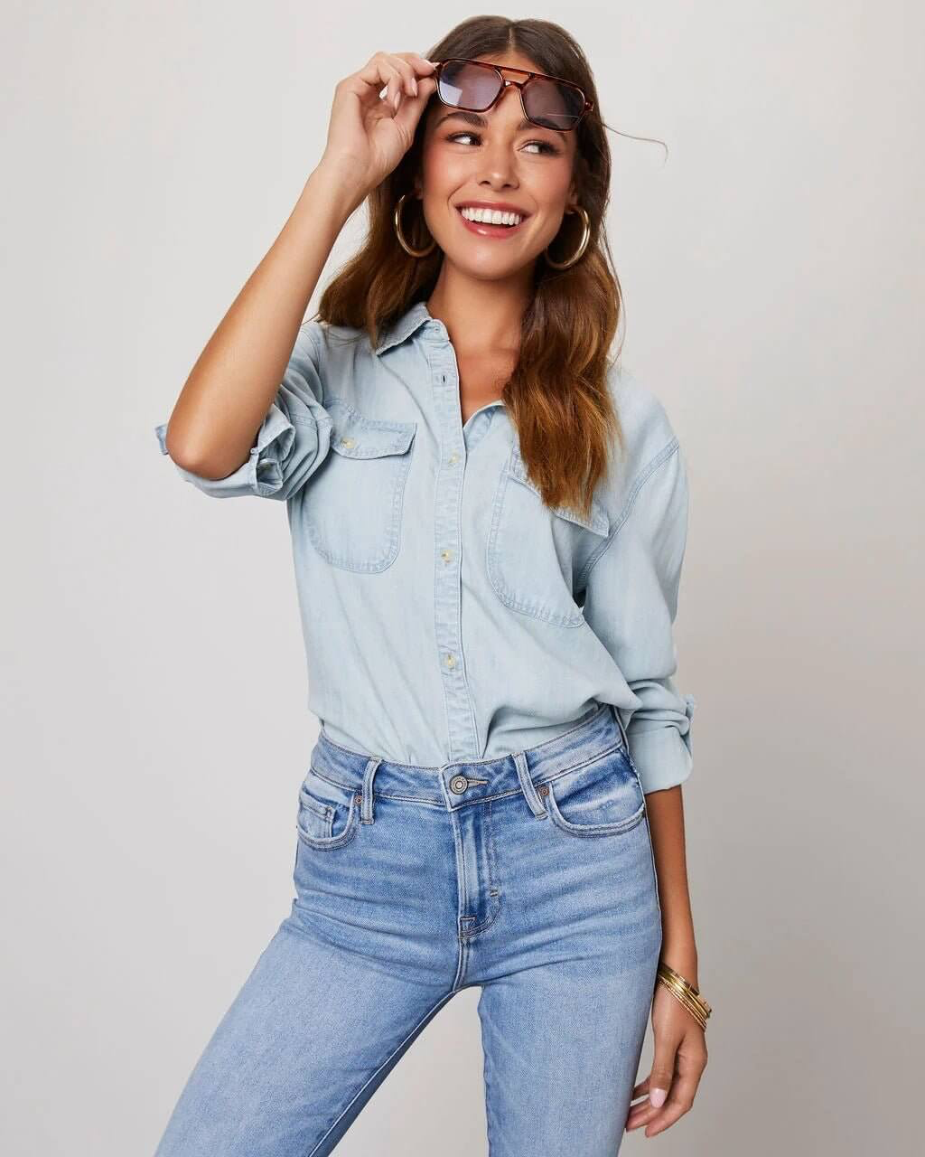 Liv - Women's Shirt in Denim with Long Sleeves - photo 9