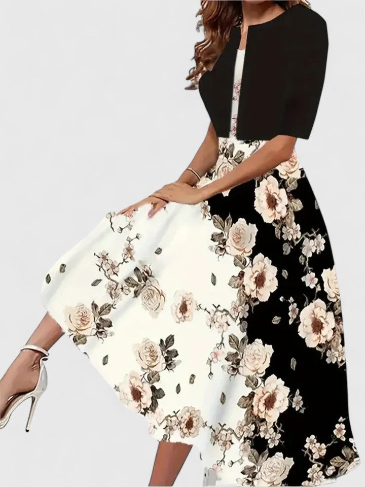 Loretta - Women's Floral Notch Neck A Line Midi Dress - photo 4