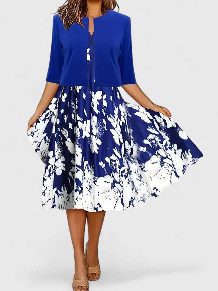 Loretta - Women's Floral Notch Neck A Line Midi Dress - photo 6