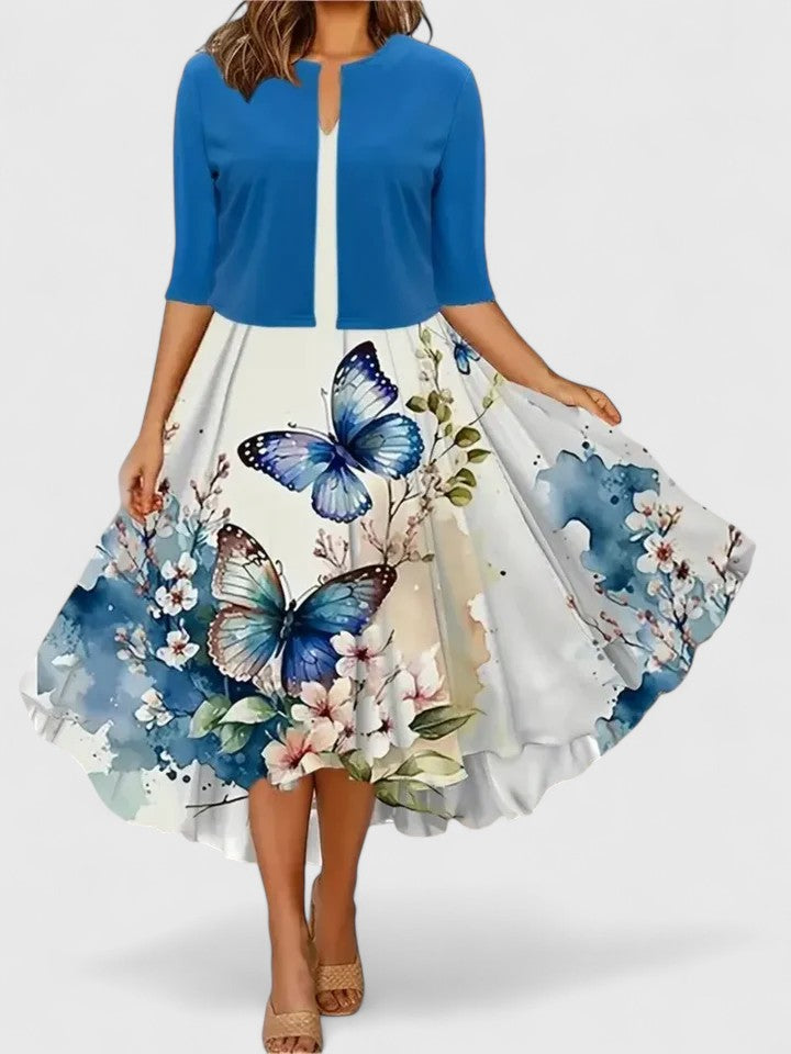 Loretta - Women's Floral Notch Neck A Line Midi Dress - photo 7