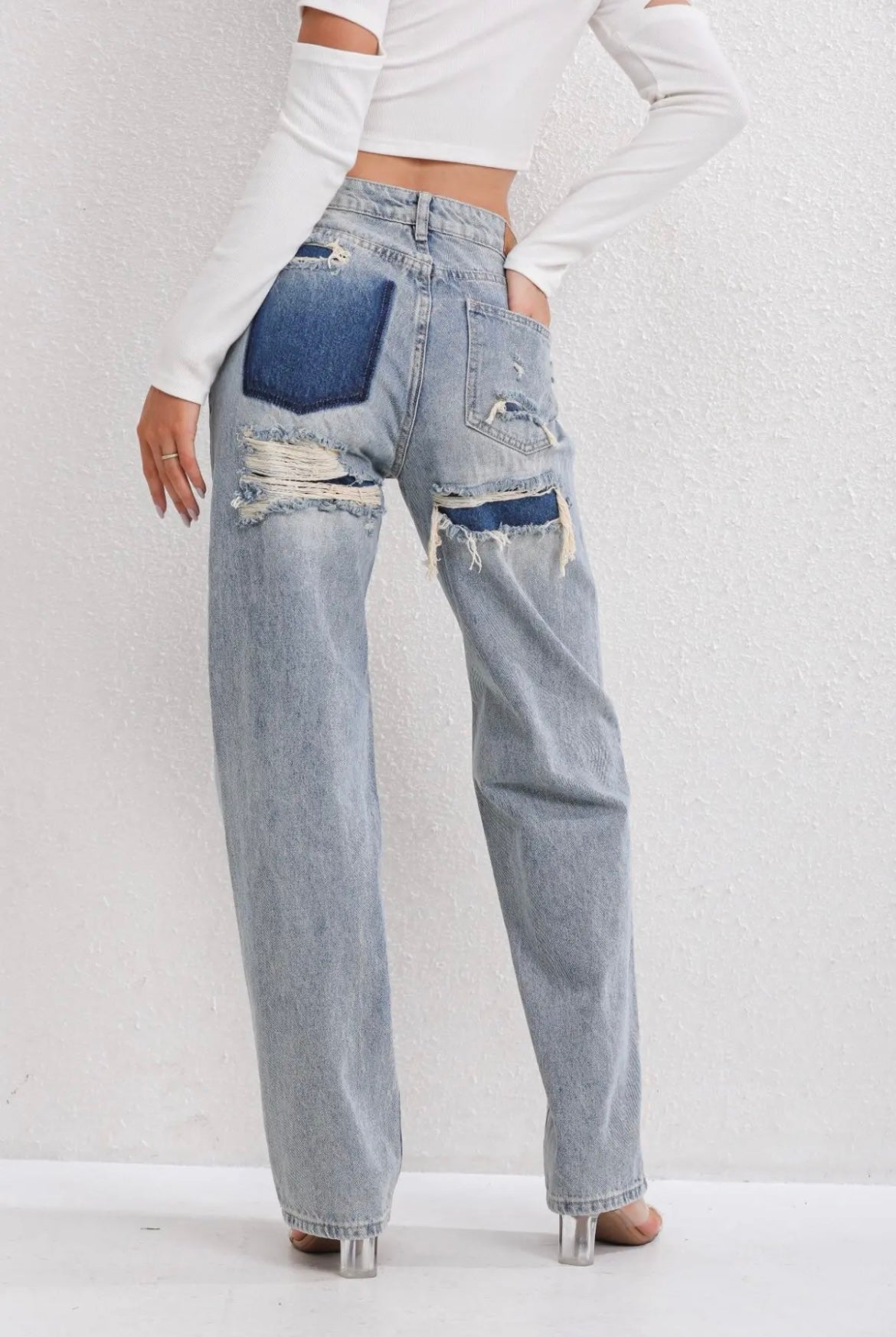 Lulu - Women's Wide Leg Distressed Jeans - photo 6
