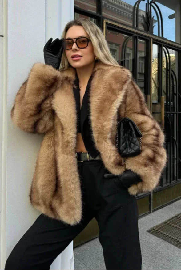 Lyric - Women's Cropped Jacket in Faux Fur with Open Front - photo 1