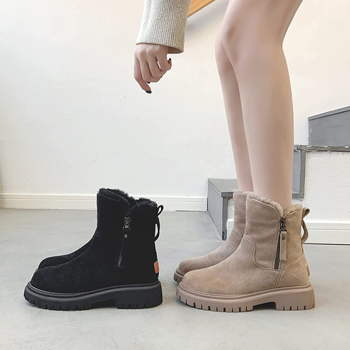 Mabelle - Women's Ankle Boots in Faux Fur with Treaded Sole - photo 3