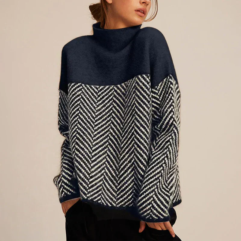 Maisie - Women's High Neck Sweater with Contrast Pattern - photo 4