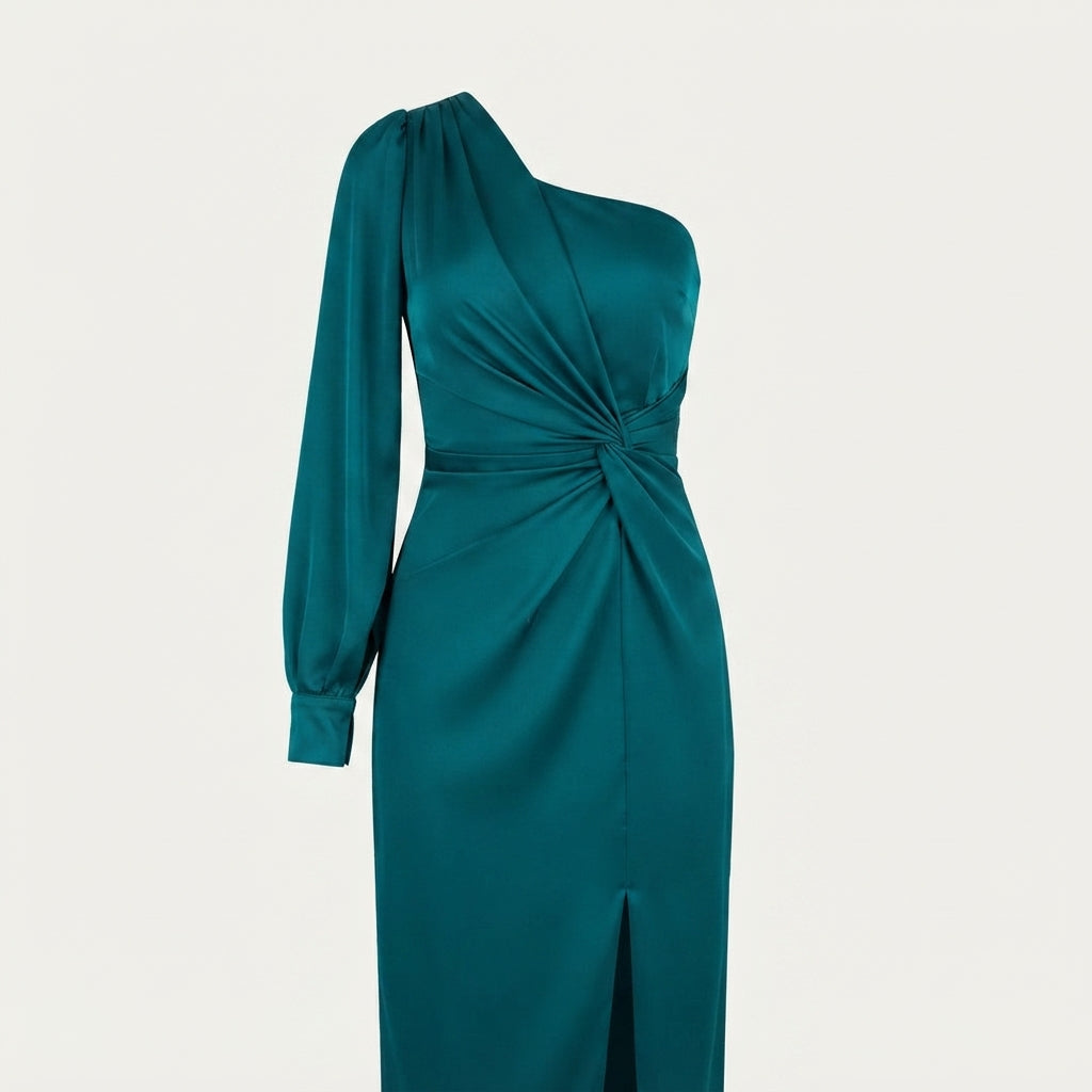 Marlow - Women's Jumper in Satin with One-Shoulder Neckline - photo 7