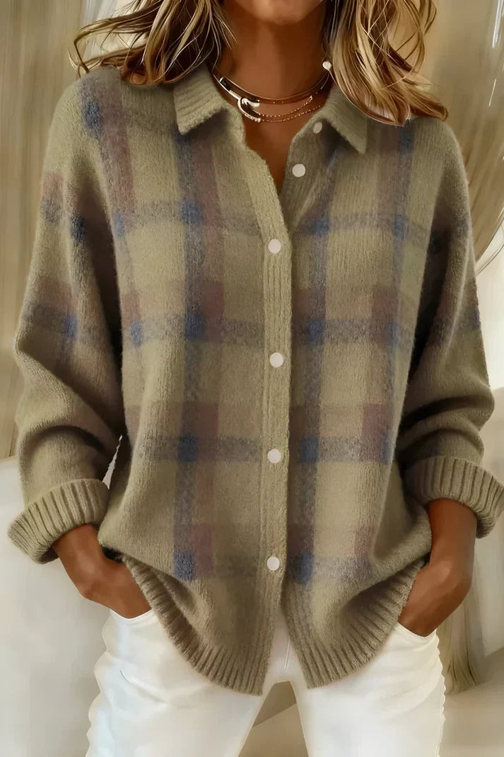 Maglione a quadri da donna dalla vestibilità morbida con bottoni