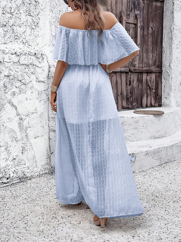 Mia - Women's Off-Shoulder Maxi Dress with Polka Dot Print and High Slit - photo 16