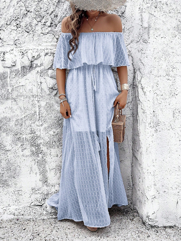 Mia - Women's Off-Shoulder Maxi Dress with Polka Dot Print and High Slit - photo 19