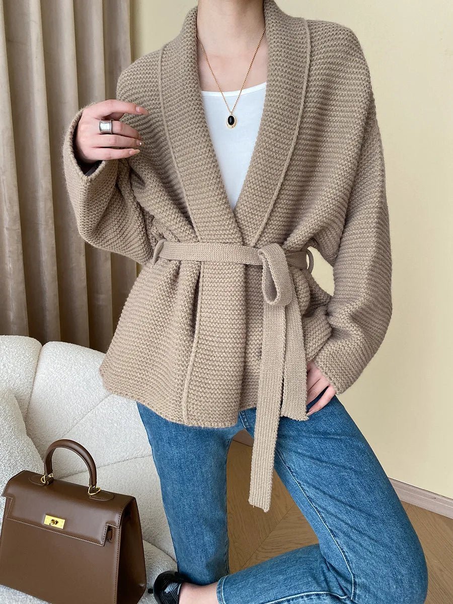 Mila - Women's Cardigan in Knit with Tie Belt - photo 2