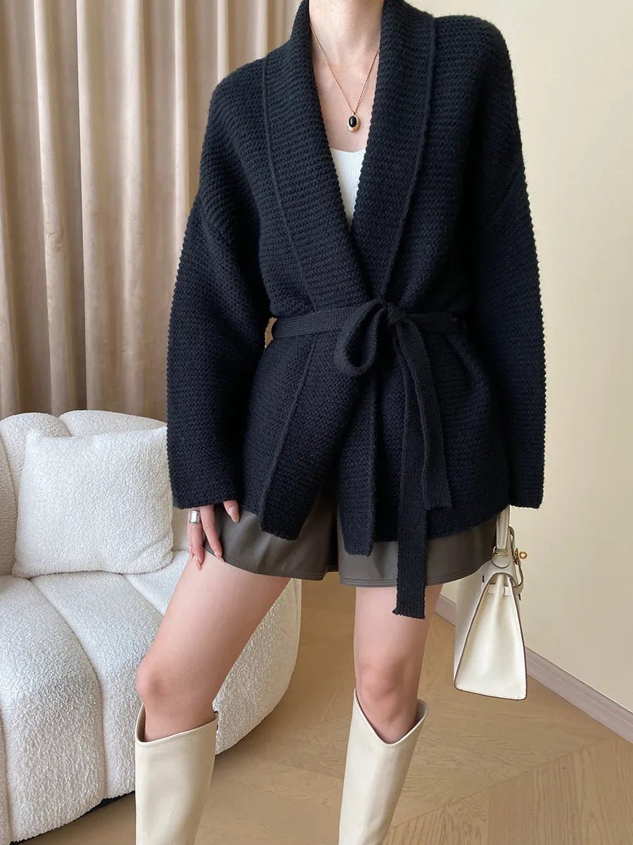 Mila - Women's Cardigan in Knit with Tie Belt - photo 3