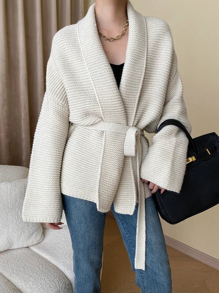 Mila - Women's Cardigan in Knit with Tie Belt - photo 6