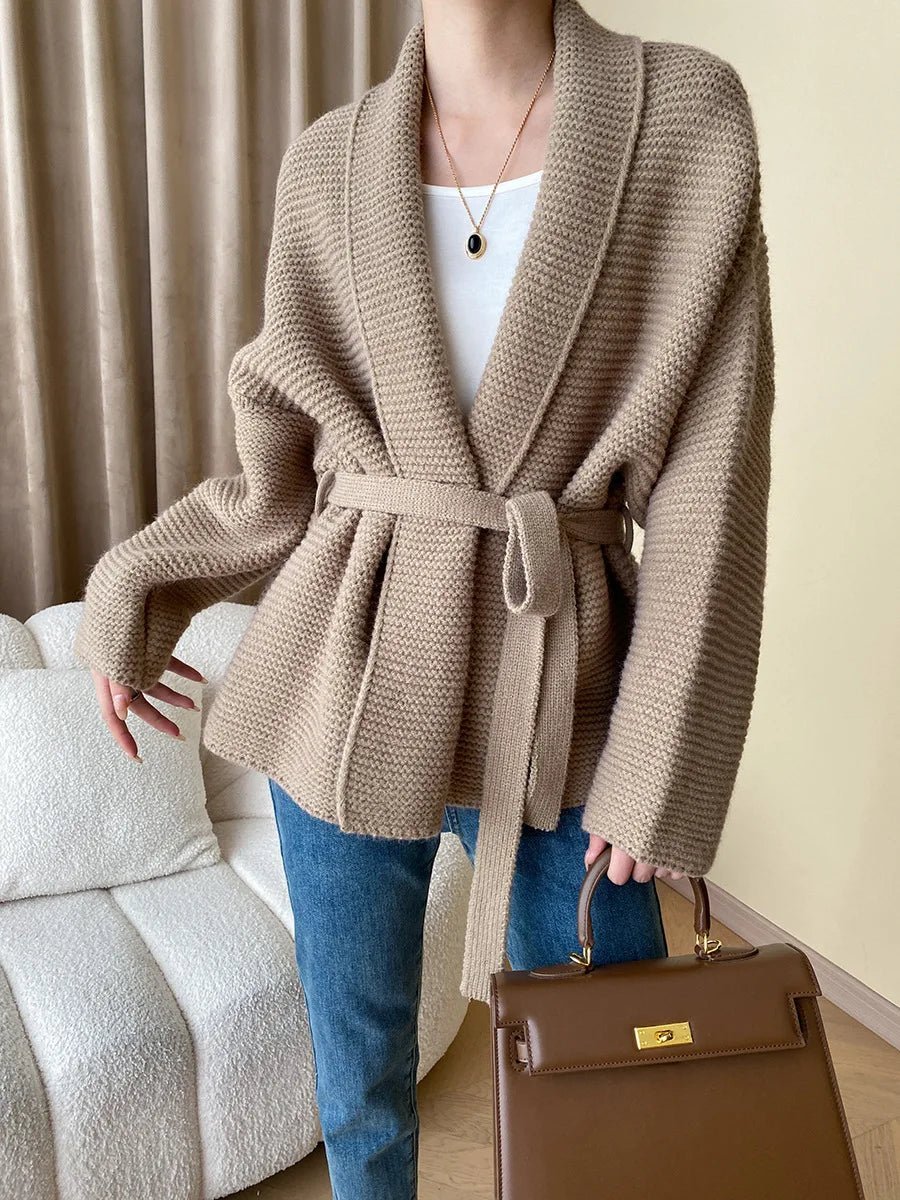 Mila - Women's Cardigan in Knit with Tie Belt - photo 7