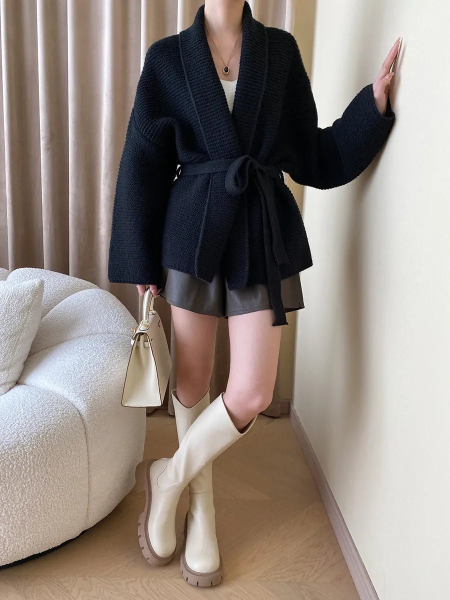 Mila - Women's Cardigan in Knit with Tie Belt - photo 8