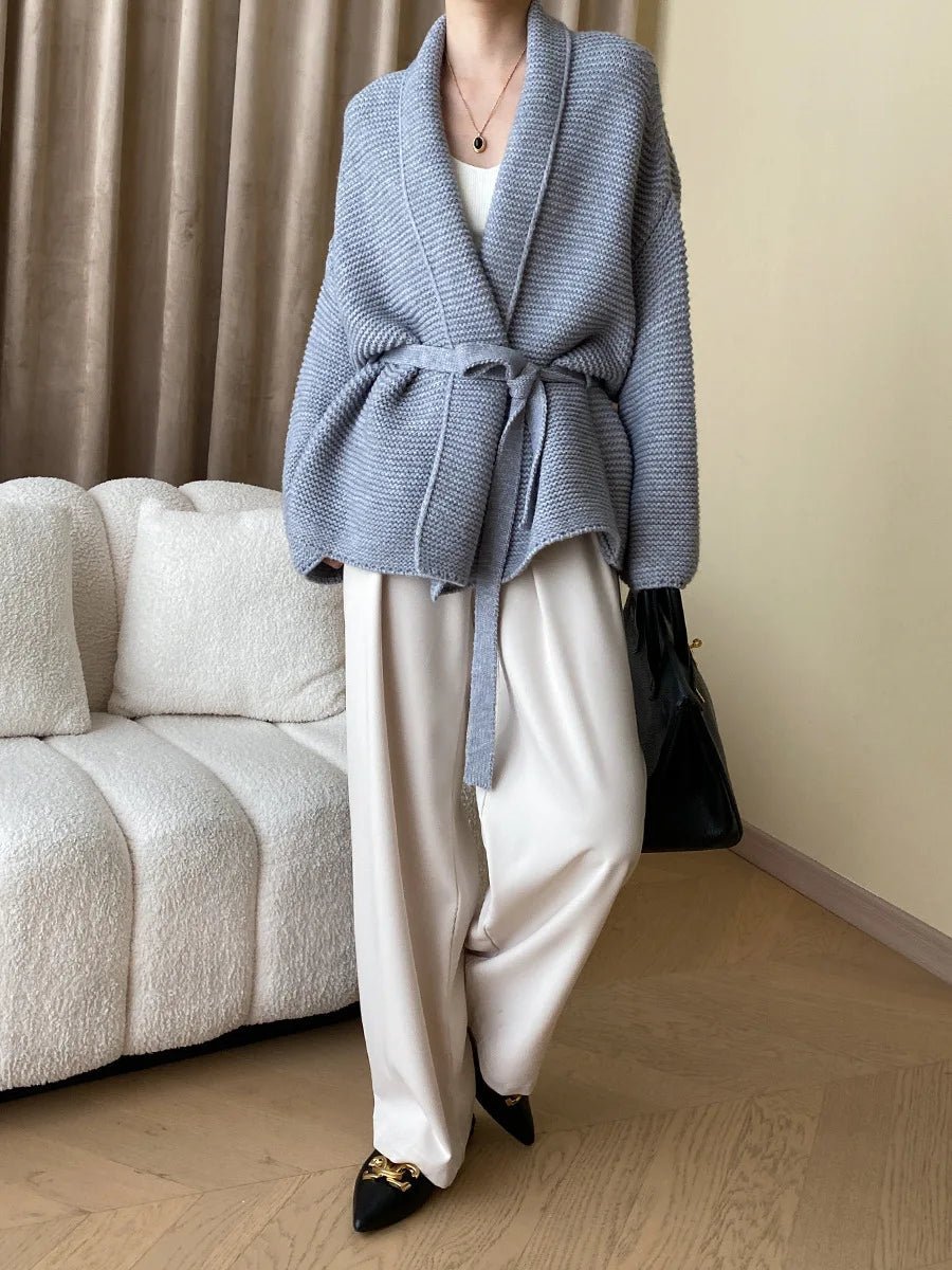 Mila - Women's Cardigan in Knit with Tie Belt - photo 9