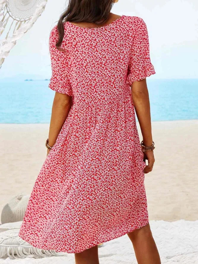 Mira - Women's Relaxed Mini Dress in Floral Print with Ruffle Trim - photo 6