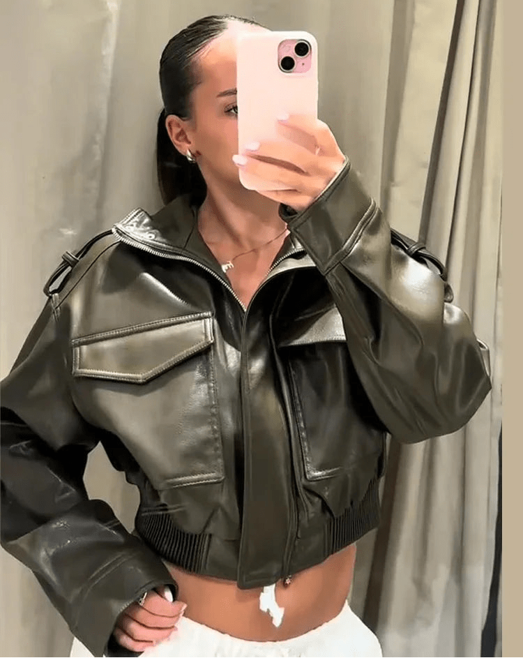 Mireille-Rae - Women's Bomber Jacket with Zip Front - photo 5