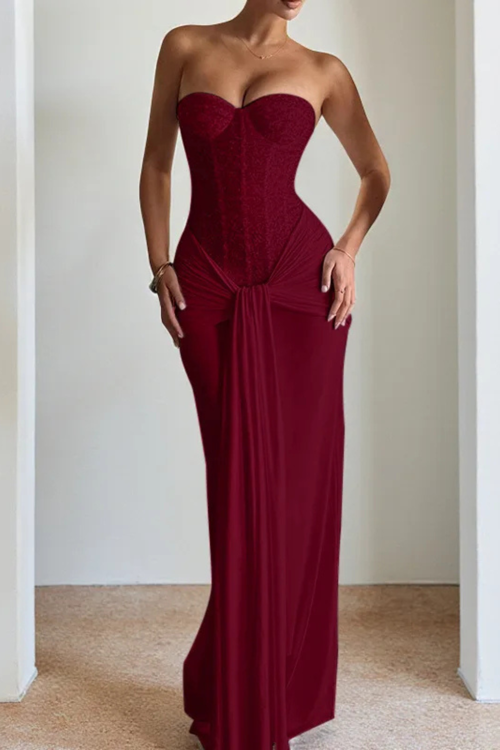 Mireille - Women's Lace Strapless Corset Mermaid Maxi Dress - photo 7