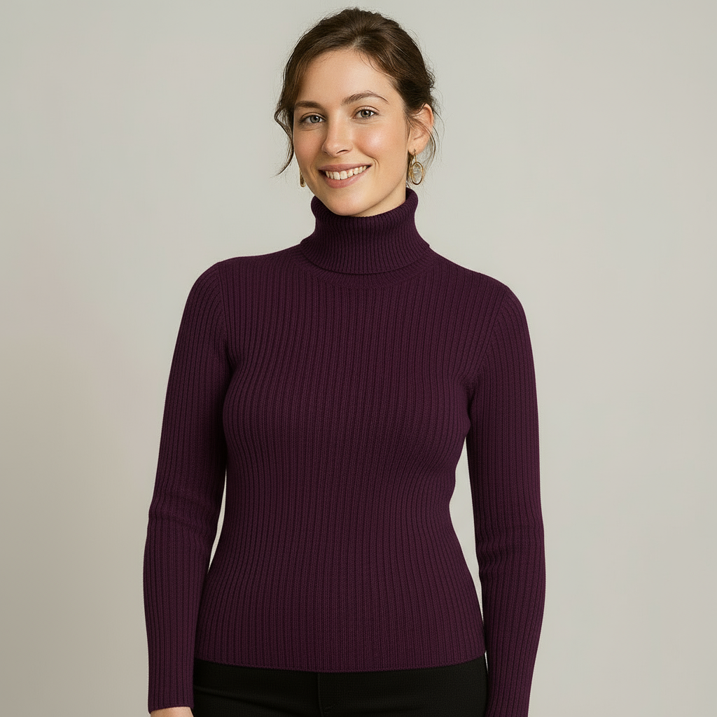Molly - Women's Slim-Fit Jumper in Ribbed Knit with Roll Neck - photo 1