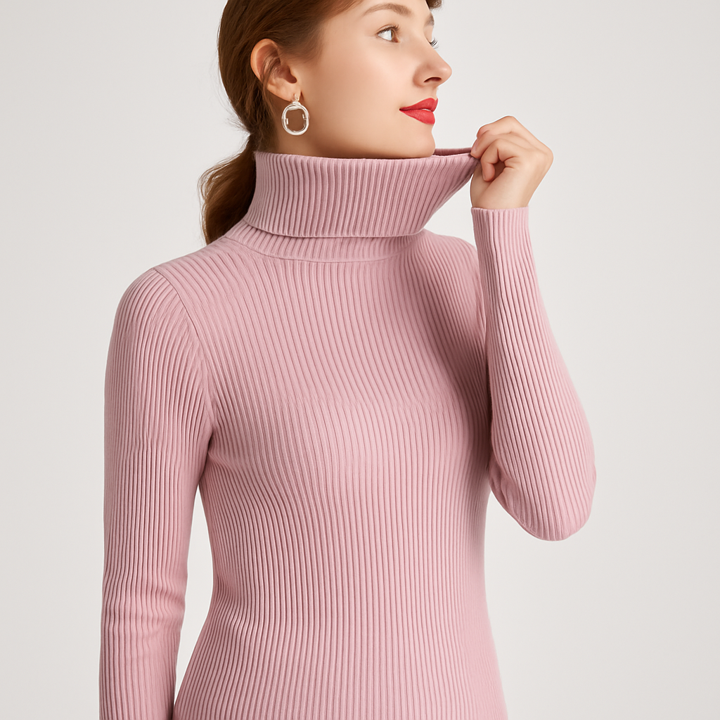 Molly - Women's Slim-Fit Jumper in Ribbed Knit with Roll Neck - photo 3