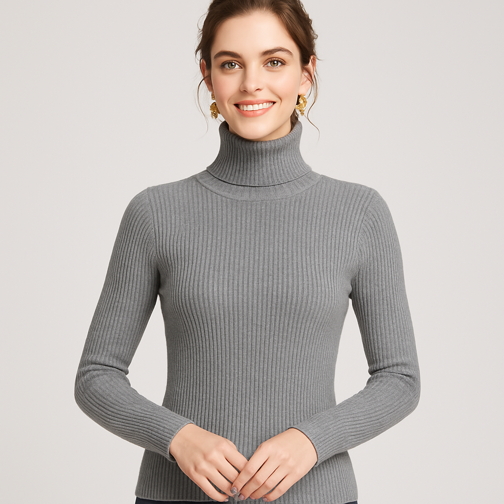 Molly - Women's Slim-Fit Jumper in Ribbed Knit with Roll Neck - photo 6