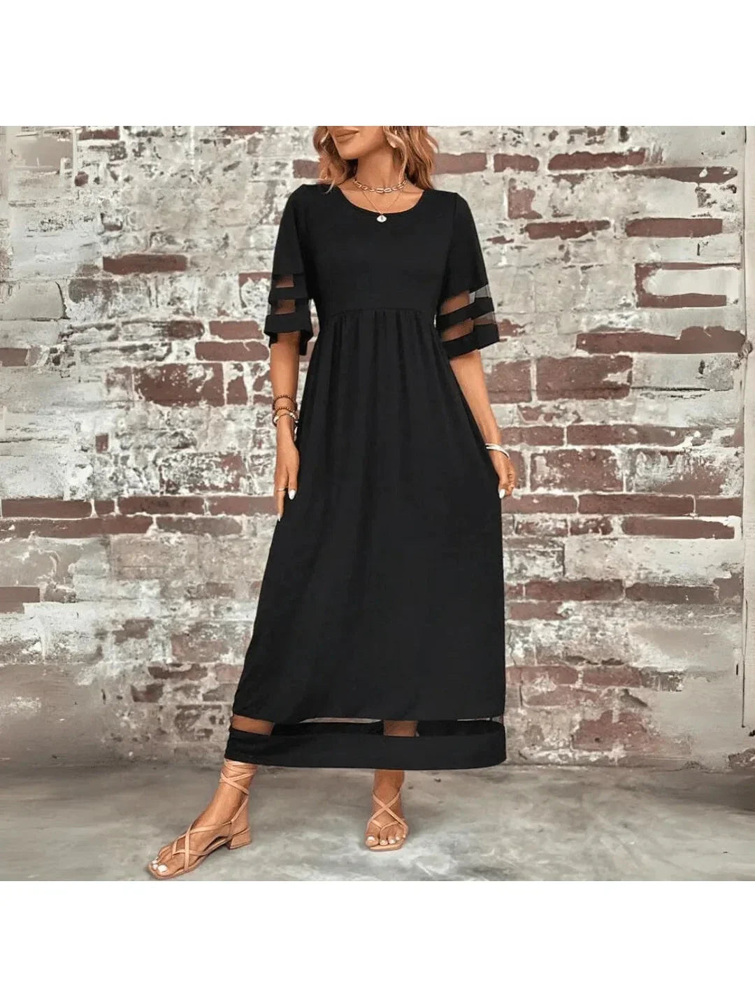 Piera - Women's Midi Dress with Mesh Panels