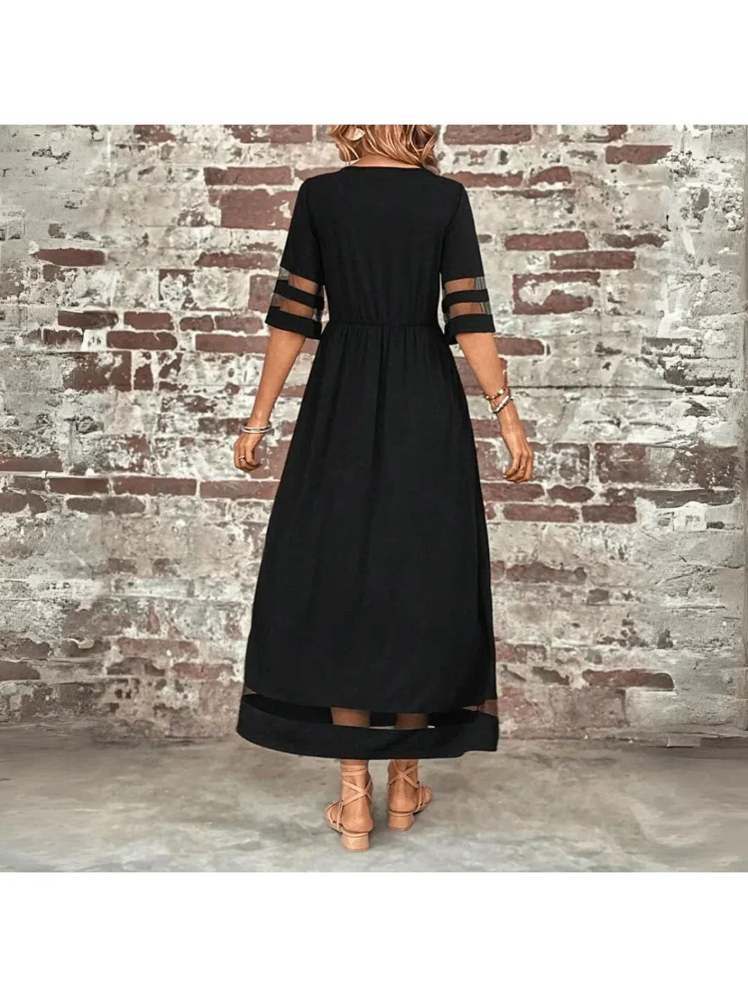 Piera - Women's Midi Dress with Mesh Panels