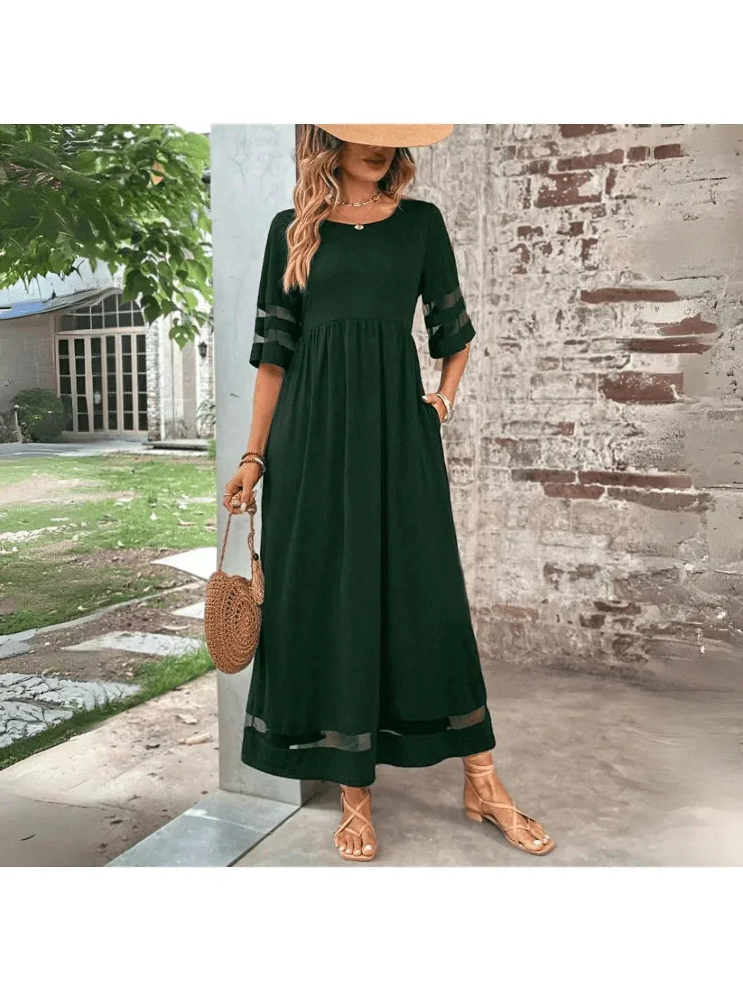 Piera - Women's Midi Dress with Mesh Panels
