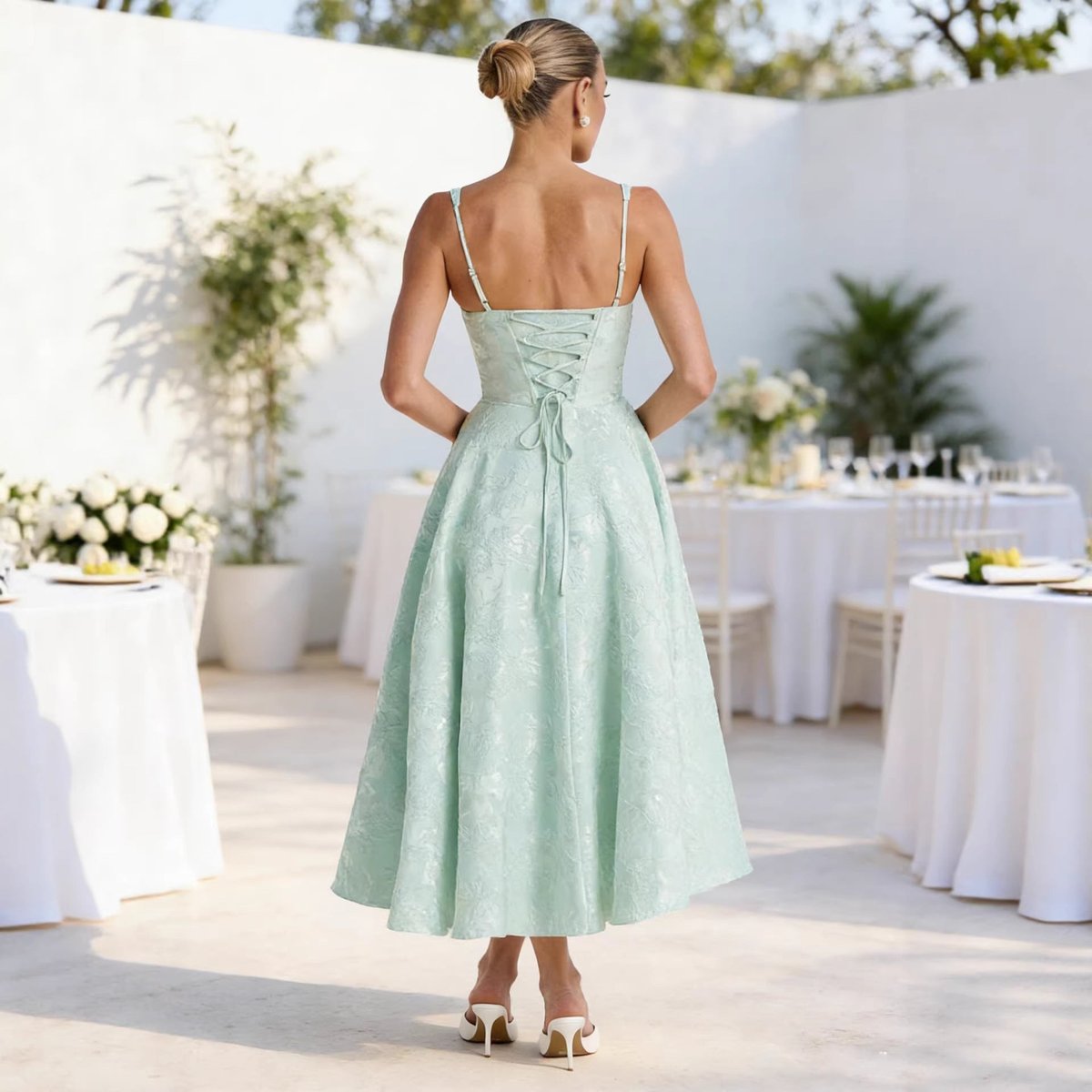 Nancy - Women's Ruched Bodice Jacquard Midi Cocktail Dress Flared Skirt - photo 2