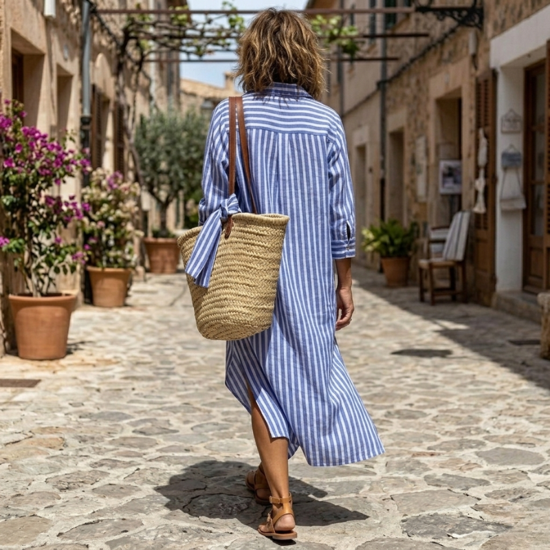 Odile - Women's Striped Button Down Midi Dress - photo 5