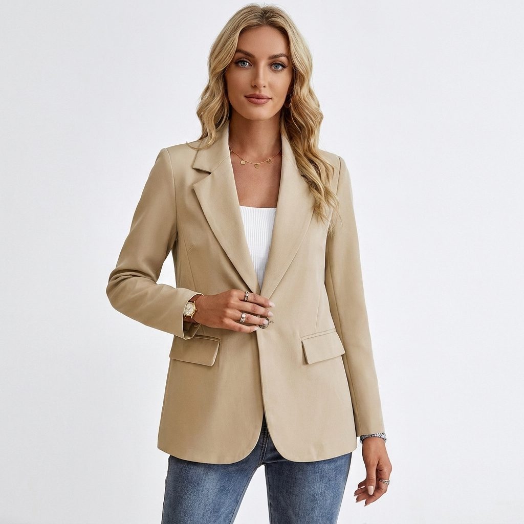 Women's Single Breasted Tailored Blazer with Notch Lapel