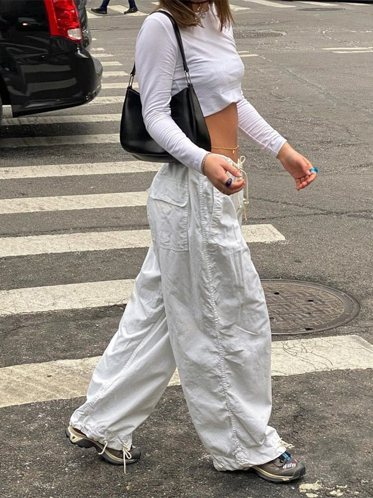 Orla - Women's Baggy Wide-Leg Cargo Trousers with Drawstring - photo 1