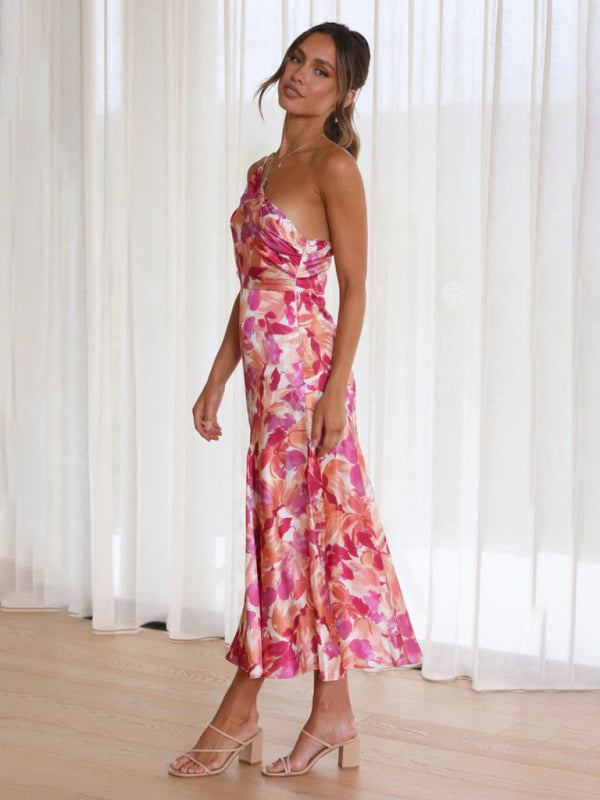 Paige - Women's Asymmetrical Neckline Floral Print Midi Dress with Fishtail Hem - photo 16